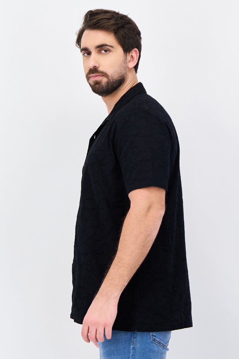 Threadbare Men Regular Fit Short Sleeve Embroidered Casual Shirt, Black - Image 2